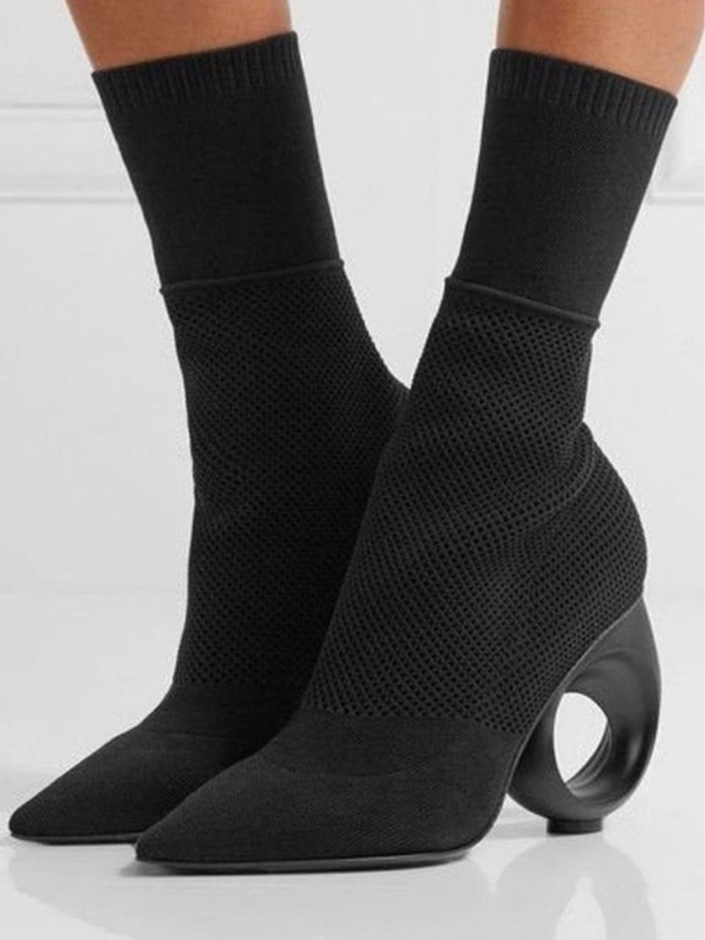 Burberry Kimberley Pointed Toe Ankle Boots in Black Knit Stretch Fabric